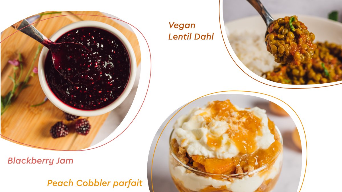 MyCookingPal's tweet photo. Indulge in a heavenly Peach Cobbler #Parfait🍑, savor the flavors of a hearty Vegan #LentilDahl🥫, spread the sweetness with Blackberry Jam🍞, refresh with a zesty Lynchburg #Lemonade🍋, and warm up with comforting Cabbage Soup🥬. 
https://t.co/Jsmx3mJ50B

#recipes #CookingPal https://t.co/NZwmAyxLiN