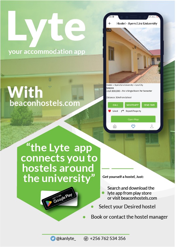 AndyReign126's tweet photo. @Kanlyte_ bringing you the #lyteapp for easy accessibility of accommodation anywhere.Applicants for August intake @LIRA_UNIVERSITY just tap #beaconhostels.com or download the #lyteapp from Google play store. https://t.co/pfwrbMLJRF