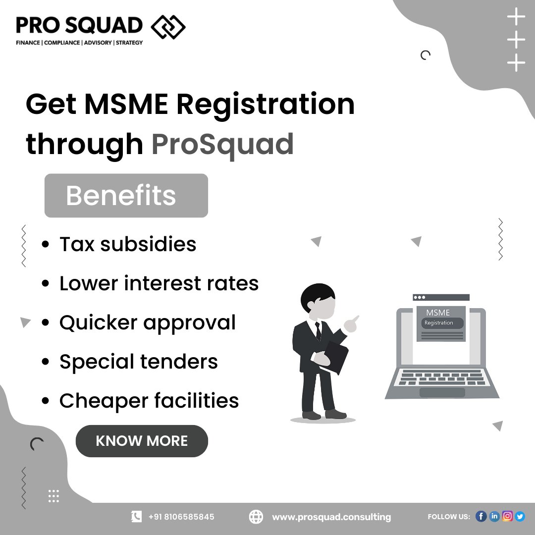 Get instant MSME Registration to grow your business and make it bigger.

 #MSME #Registration #MSMEsPackages  #MSMEIndia  #UdyogAadhar
 #UdyamRegistrations #MSMERegistrations  #prosquadconsulting