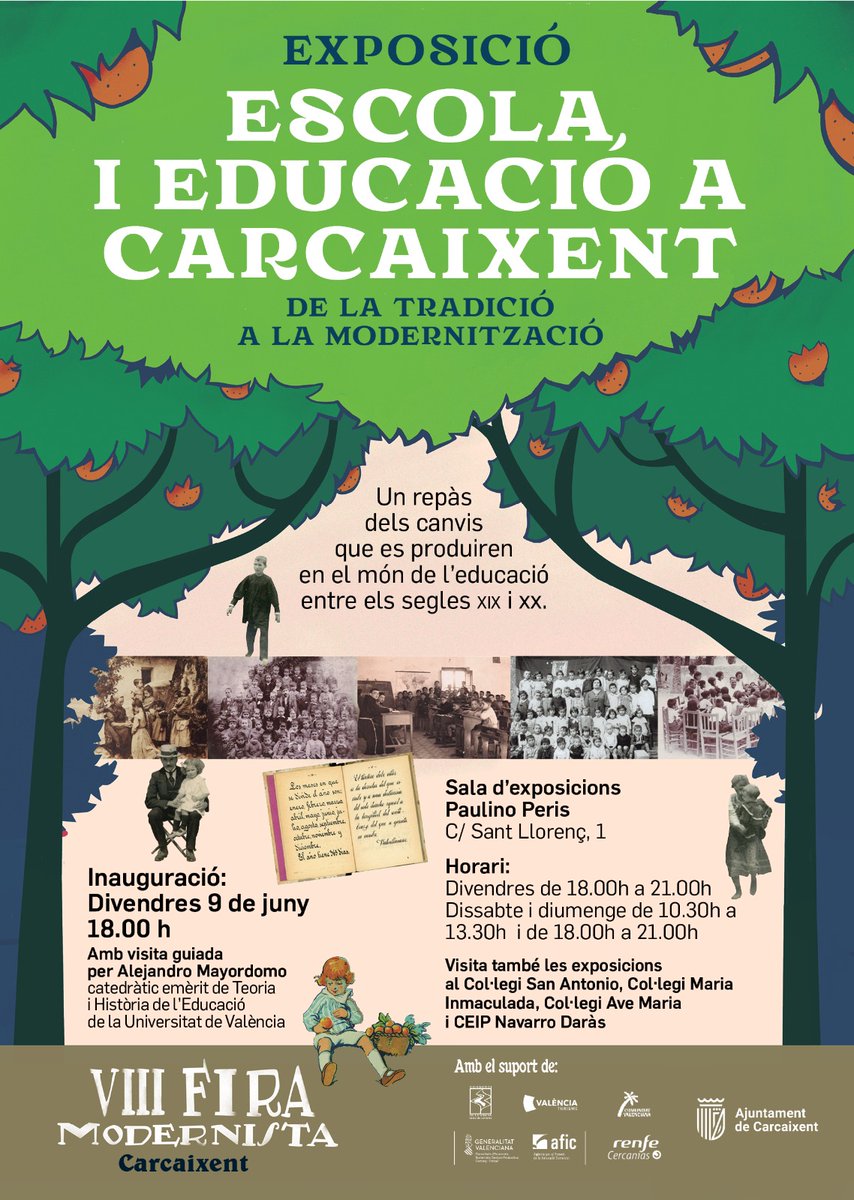 🍊Esta setmana se celebra a Carcaixent (<a href="/AjCarcaixent/">Aj. de Carcaixent</a>) la VIII Fira Modernista, que compta amb la participació de l'Arxiu Municipal i la col·laboració de <a href="/UV_EG/">Universitat València</a>

📜Enguany l'arxiu estarà a càrrec de l'exposició "Escola i educació a Carcaixent. De la tradició a la modernització".
