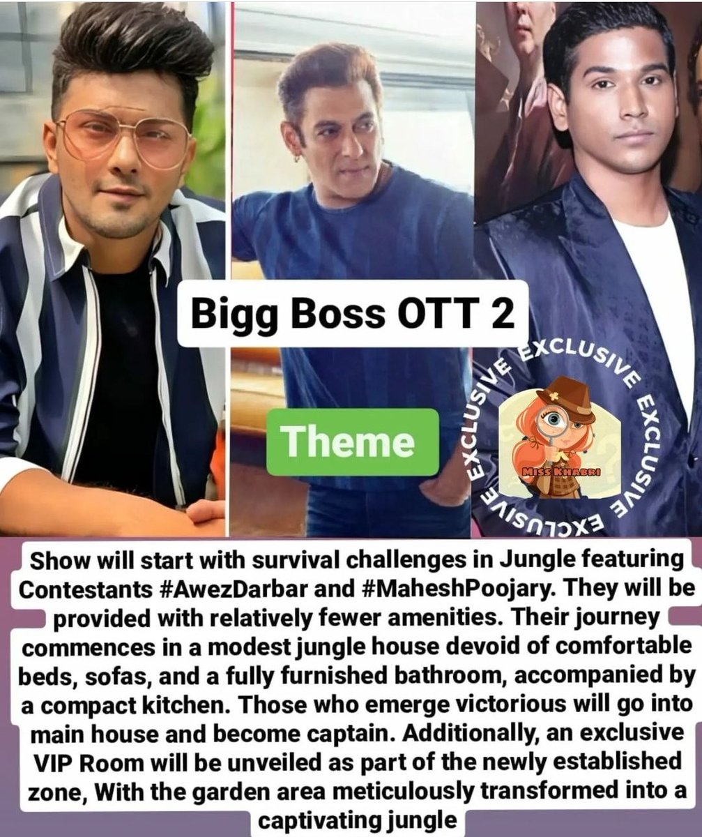#BiggBoss OTT 2 Show will start with survival challenges in Jungle featuring Contestants #AwezDarbar and #MaheshPoojary. They will be provided with relatively fewer amenities. Their journey commences in a modest jungle house devoid of comfortable beds, sofas, and a fully…