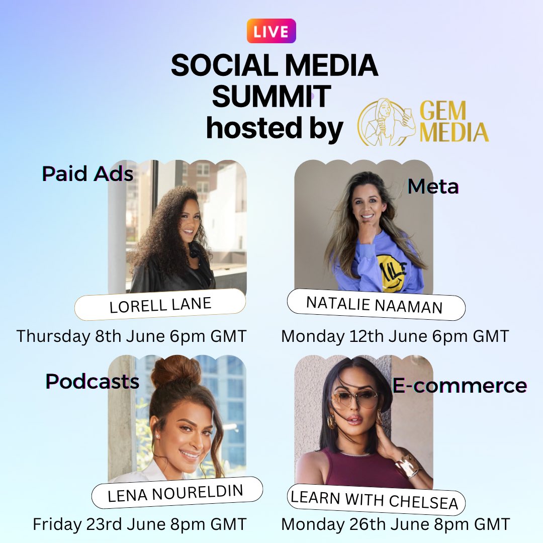 Follow me on Instagram for the FREE social media summit throughout June with 4 incredible guest speakers on Instagram LIVE, covering areas in; Paid Ads, Meta, Podcasts & Ecommerce instagram.com/p/CtFH4AvNfO5/…