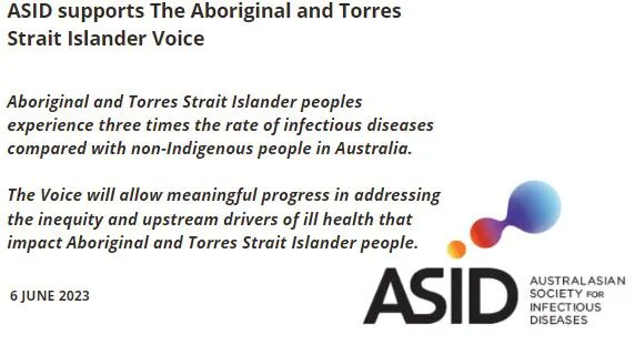 ASIDANZ (@asidanz) on Twitter photo Aboriginal and Torres Strait Islander Voice to Parliament will improve infectious diseases health outcomes. Read <a href="/ASIDANZ/">ASIDANZ</a> statement: buff.ly/3CeWavy
<a href="/RecAustralia/">Reconciliation Australia</a> <a href="/indigenous_gov/">indigenous_gov</a> <a href="/ulurustatement/">ulurustatement</a>
#VoiceToParliament #auspol #Yes23 Aboriginal and Torres Strait Islander Voice to Parliament will improve infectious diseases health outcomes. Read <a href="/ASIDANZ/">ASIDANZ</a> statement: buff.ly/3CeWavy
<a href="/RecAustralia/">Reconciliation Australia</a> <a href="/indigenous_gov/">indigenous_gov</a> <a href="/ulurustatement/">ulurustatement</a>
#VoiceToParliament #auspol #Yes23