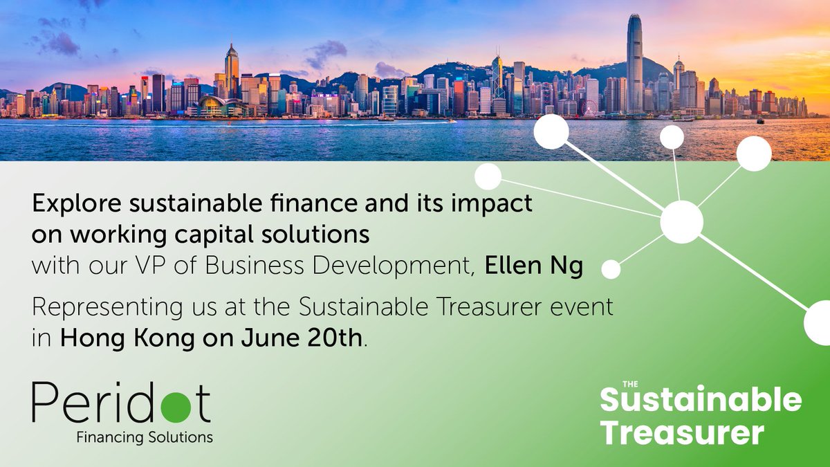 Peridot Financing Solutions (@peridot_finance) on Twitter photo Event alert! Want to know more about the impact of #workingcapital financing in sustainable finance? Meet us at #SustainableTreasurer in Hong Kong on 20th June! <a href="/CT_CFOs/">CorporateTreasurer</a> #PeridotFinancingSolutions Event alert! Want to know more about the impact of #workingcapital financing in sustainable finance? Meet us at #SustainableTreasurer in Hong Kong on 20th June! <a href="/CT_CFOs/">CorporateTreasurer</a> #PeridotFinancingSolutions