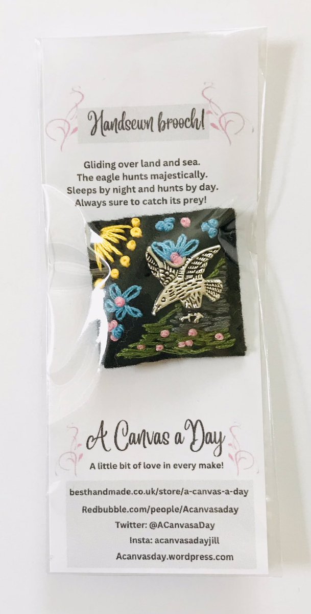 Today's #MHHSBD challenge word is 'eagle'! 
Which means I can show off my lovely little eagle brooch which is available at
besthandmade.co.uk/product/nature…

#earlybiz #handsewngifts