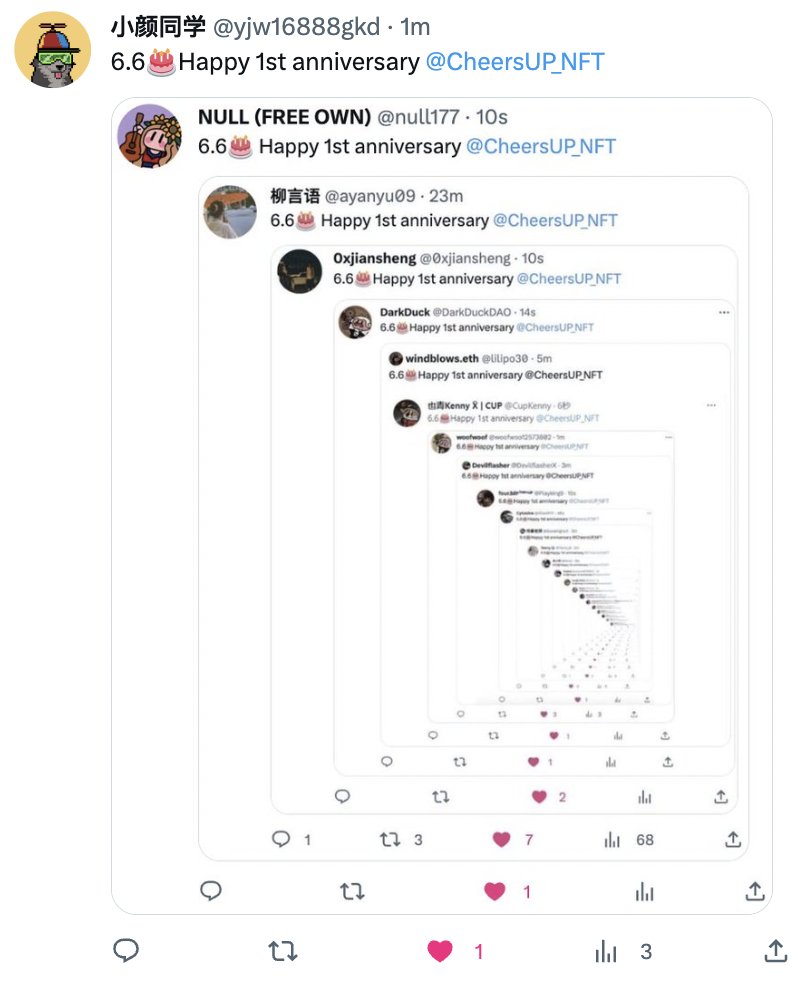 6.6🎂Happy 1st anniversary <a href="/CheersUP_NFT/">Cheers UP</a>