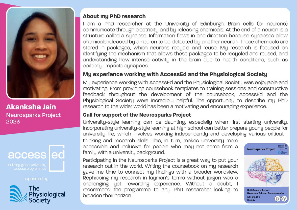 @_AccessEd and @ThePhySoc mobilised 4 PhDs to create high-quality teaching resources that build sustainable interest in physiology among Key Stage 5 pupils 🎓🥼

➡️READ @kashajain's reflections about the Neurosparks Project below 👇 

#equalaccess