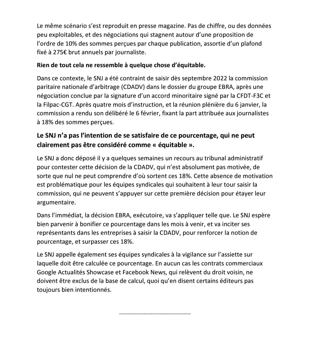 SNJ_national's tweet photo. Droits voisins : 18% c'est NON ! 

Le SNJ a déposé un recours contre la décision de la commission droits voisins (CDADV) qui a attribué aux journalistes 18% des sommes perçues par les éditeurs dans le dossier @EBRApresse 
✊️
RENDEZ L'ARGENT !!! 
💰💰💰 
https://t.co/WQnY8yY8XY https://t.co/wvMAZ4J4DR