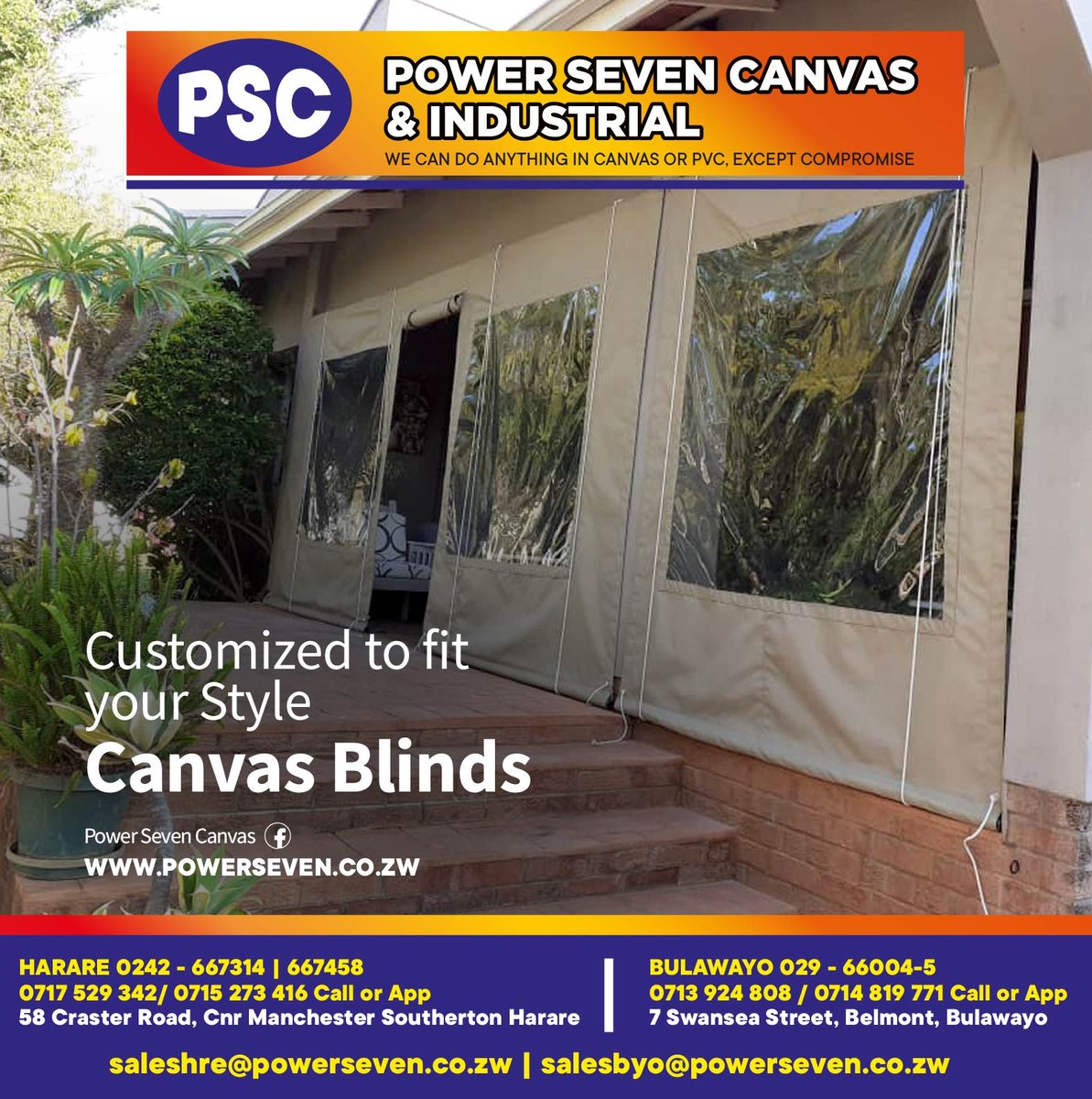 Want to add a personal touch to your outdoor shade solutions? Look no further than our customized Canvas Blinds! With various colors, patterns, and sizes available, you can create a truly unique look for your space. Contact us today to start designing! #PowerSevenCanvas
