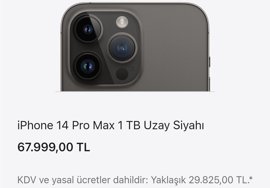 Gelen fiyat güncellemesiyle birlikte iPhone 14 Pro Max'in 1 TB modeli, ülkemizde 67.999 TL'den (3199$) satılıyor.