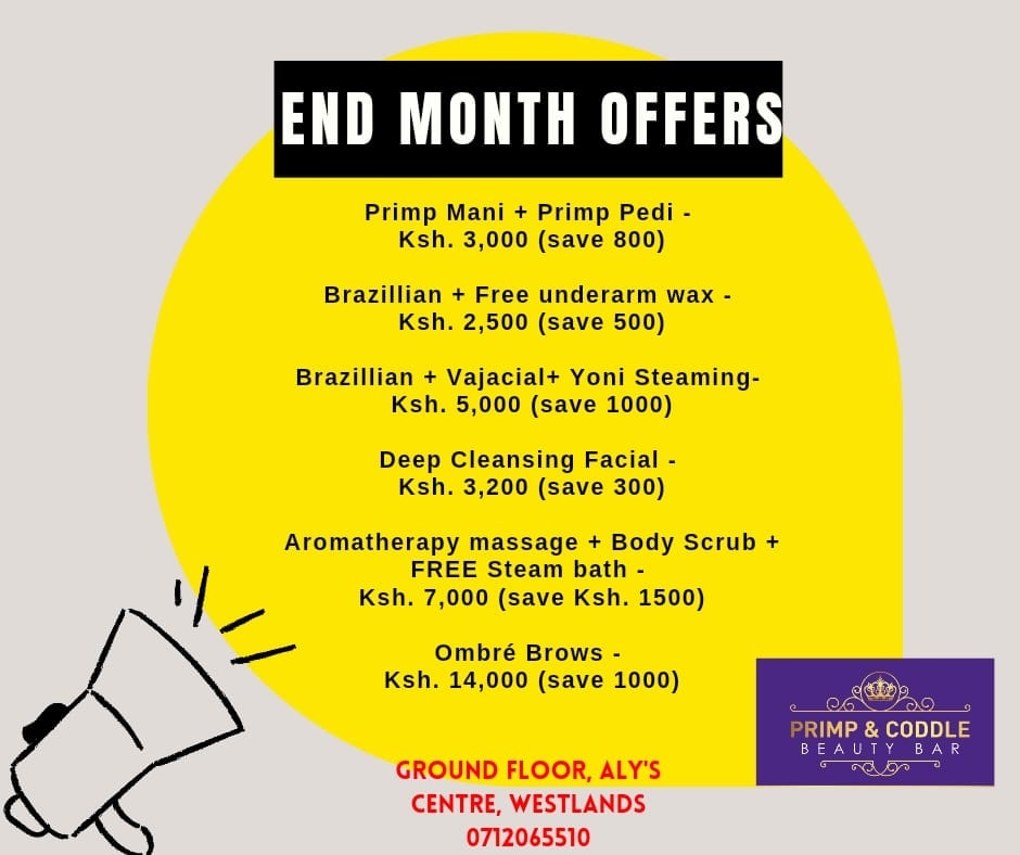 We are into the last lap with our offers💫. Have you taken advantage😉? Don't be left out😌

☎️:0712065510

#endmonthoffers #endmonth #spatreatment  #offers  #bodyscrubs #ignairobi  #kenya  #nairobi#newmonth #may #incoming #goodnews