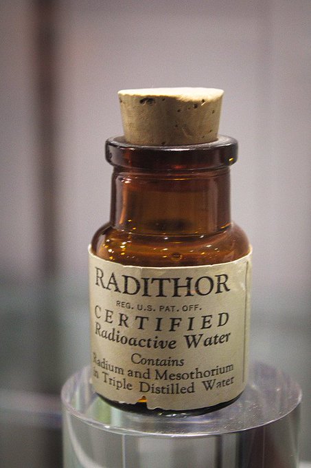 In the 1900s, Radithor was marketed as an energy drink, but was just distilled water with radium. When the Eben Byers died from radiation poisoning, he had to be buried in a lead coffin. His body was still radioactive when he was disinterred 33 years later bit.ly/2EPoTrw