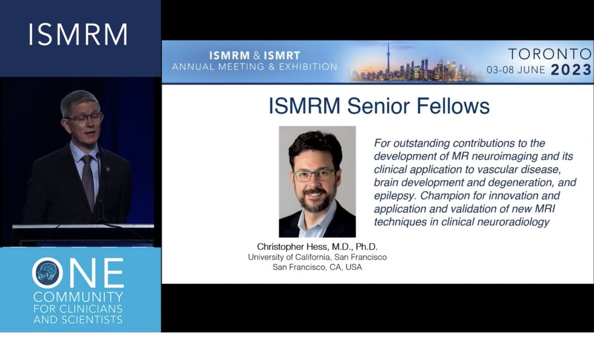 Great day at #ISMRM2023 ! Congrats to our wonderful Chair and now Senior Fellow of ISMRM @NeuroDx Dr. Chris Hess 👏👏👏