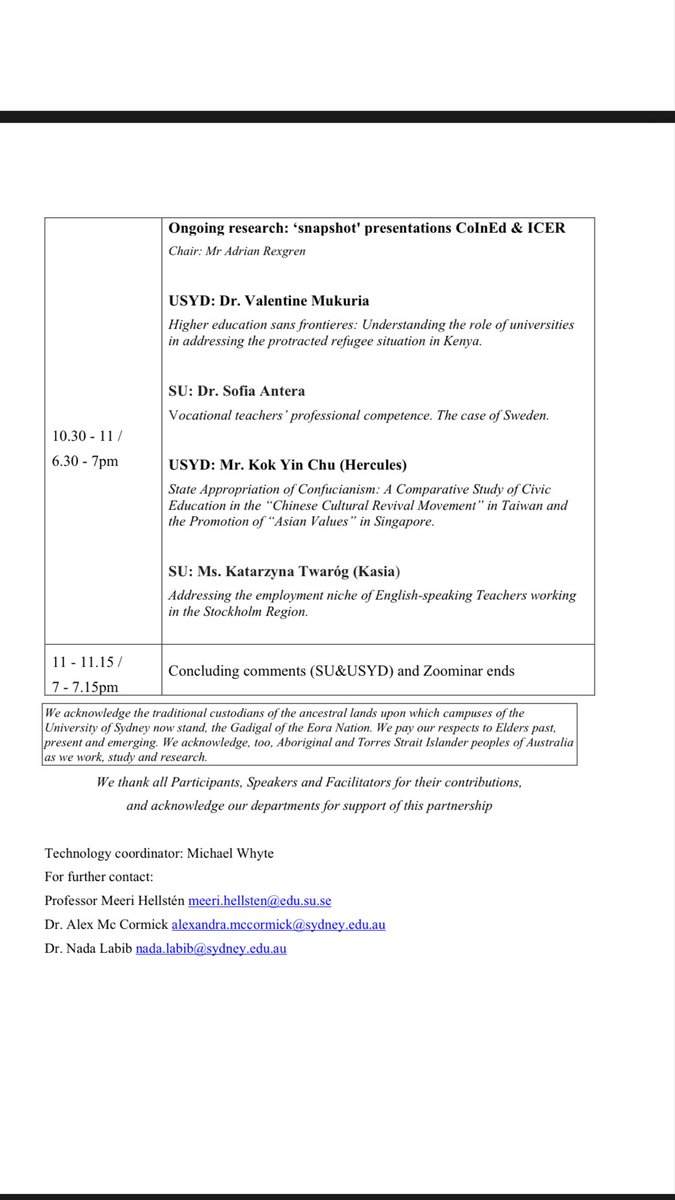SydneyCoInEd's tweet photo. 4th #SUandUSYDZoominar2023 on Thursday June 8! All are welcome! See program and Zoom link in the attached photos 
@Stockholm_Uni @SydneyCoInEd @USyd_SSESW @ArtSS_Sydney #HigherEdResearchExchange @cies_us https://t.co/zgCW5GEAGe
