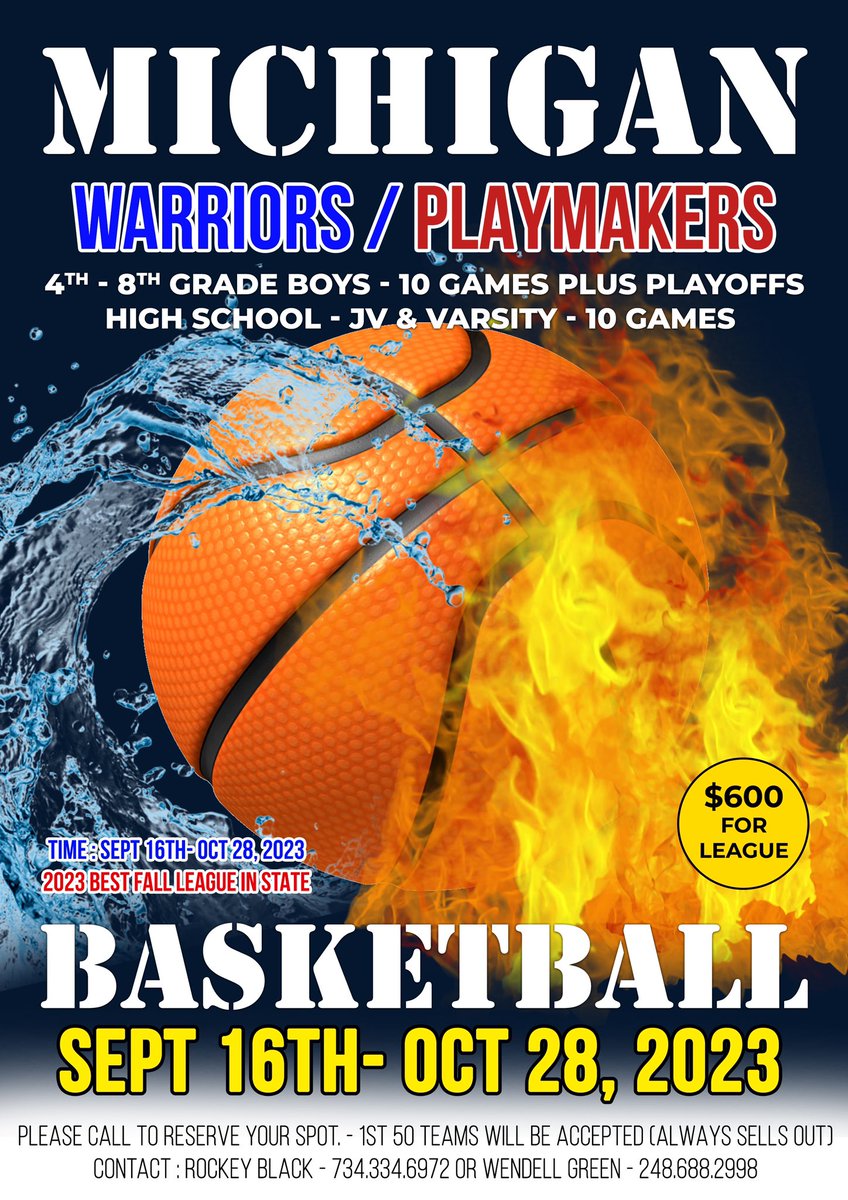 Get your team signed up for one of the best fall leagues in michigan for 3-8th grade boys and jv and varsity high school teams. Every year it sells out early. Contact is on flyer. Thanks