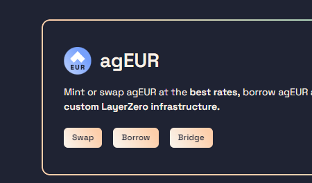 增加你的 Layerzero tx

1、打开链接
app.angle.money/#/bridges

2、Swap和Bridge
在Arbitrum上交换 $agEUR 并跨链到Xdai,Celo,Polygon