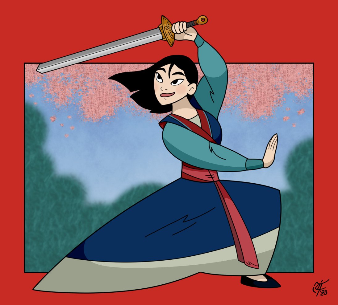 A little rendition of my favorite Disney heroine in honor of 'Mulan' turning 25 today 🎥🗡🐉💥🌸😁 #ToonJune2023 #Mulan #FaMulan #Mulan25 #Disney #DisneyAnimation #DisneyPrincess #90smovies #cartooncrush #fanart