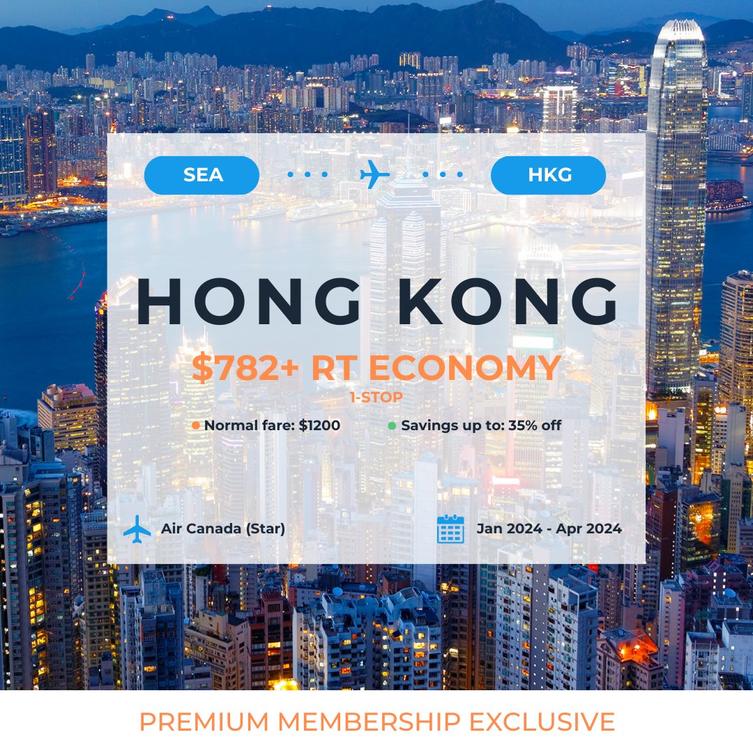✈️ Seattle to Hong Kong - $782+ Round Trip Economy, 1-Stop (Jan 2024 - Apr 2024) ✈️

See the deal when you sign up for free at 👉 oneair.ai
🔗 Deal details: app.oneair.ai/app/deals/deta…

#airfare #travel #hongkong #seattle #seattleflights #cheapflights