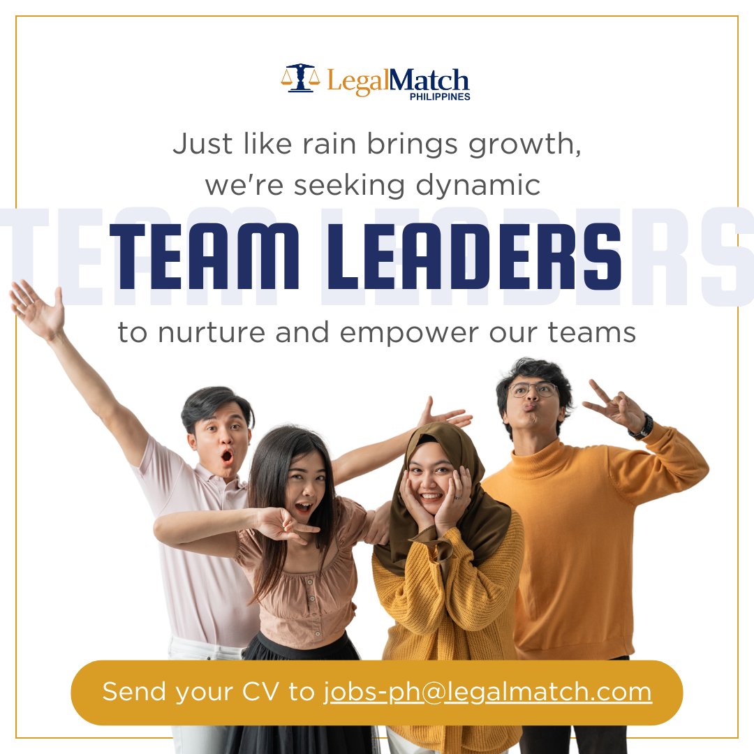 Just like rain brings growth, we're seeking dynamic Team Leaders to nurture and empower our Appointment-Setting teams. Send your CV to jobs-ph@legalmatch.com

#hiringph #openpositions #LegalMatchPh #techhiring #teamleaderjobs