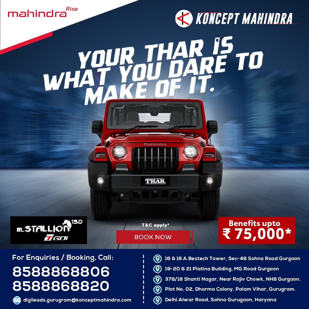 Get ready to unleash your spirit of adventure with the #MahindraThar🚘. Designed to tackle the toughest terrains and provide an exhilarating driving experience, the Thar is the ultimate companion for those who dare to explore the great outdoors.
.
.
👉 Book a #TestDrive now!