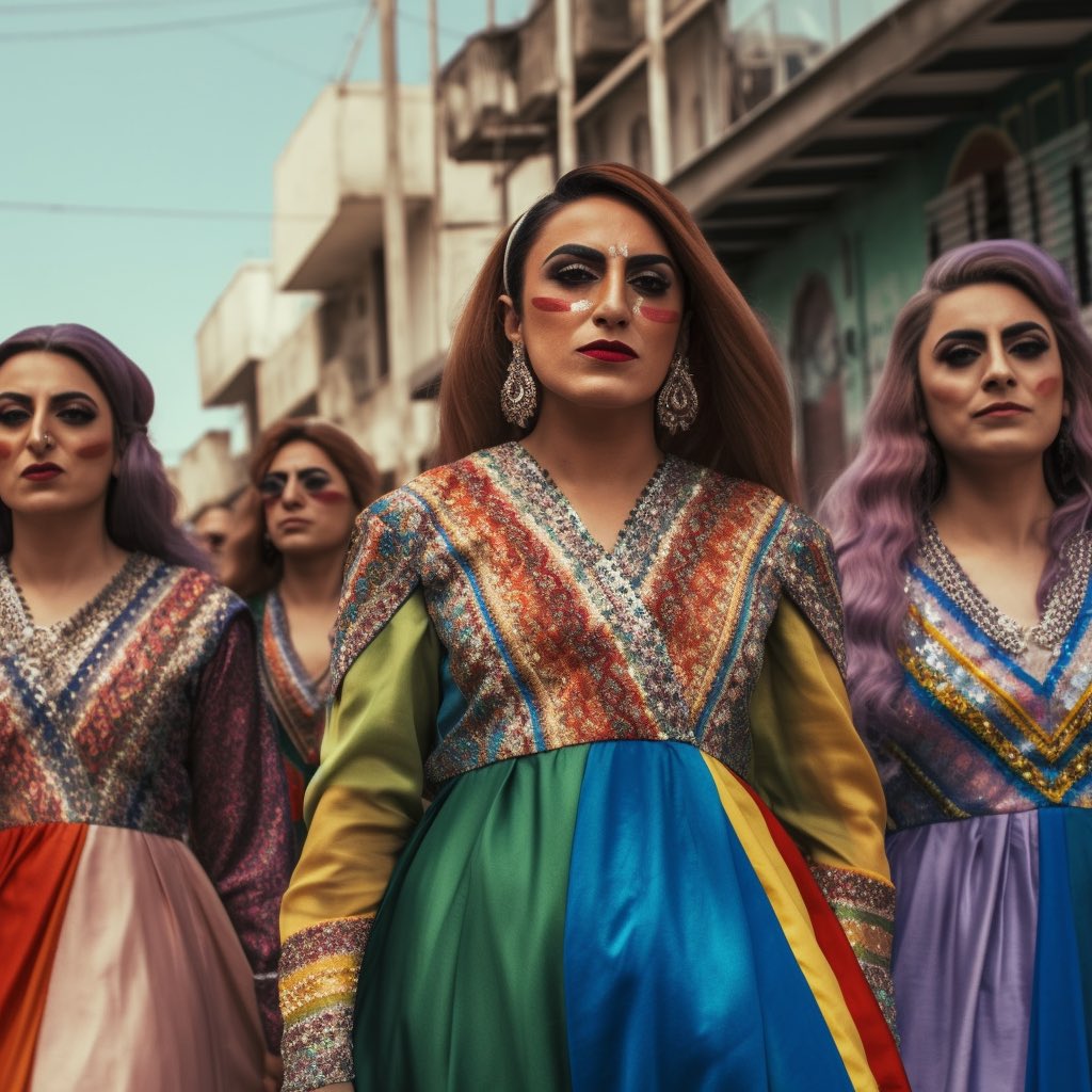 chelseahartisme's tweet photo. I asked an AI to create a #PrideMarch in Tehran and the results are breathtaking. ❤️🏳️‍🌈

Soon, my siblings. Soon. 
#IranRevoIution https://t.co/07VmYheK6Y