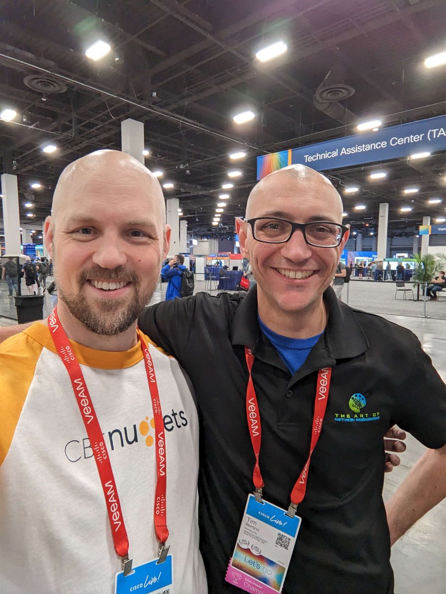 Finally got to meet two of the wonderful <a href="/artofneteng/">The Art of Network Engineering</a> team members! Great meeting you in person, <a href="/TracketPacer/">TracketPacer</a> and <a href="/TimBertino/">Tim Bertino</a> 🥳

#CiscoLive