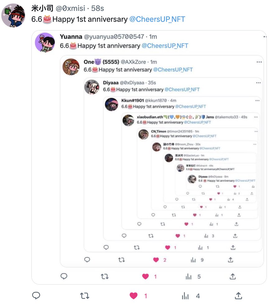 6.6🎂Happy 1st anniversary <a href="/CheersUP_NFT/">Cheers UP</a>