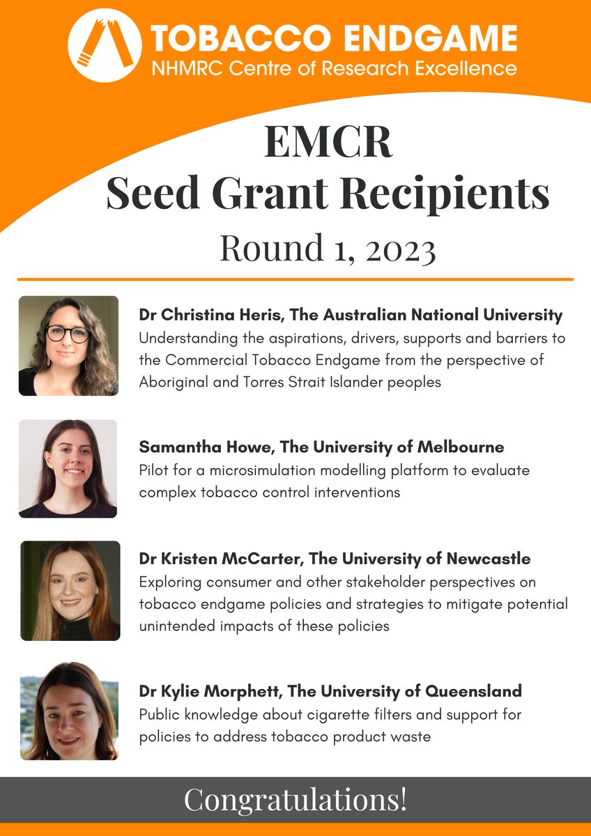 Congratulations to our Round 1, 2023 Early-Mid Career Researcher 🌱Seed Grant 🌱recipients <a href="/HerisChristina/">Christina Heris</a>, Samantha Howe, <a href="/MccarterKristen/">Dr Kristen McCarter (she/her)</a> and @KylieMorphett! 👏We are looking forward to supporting these important projects!