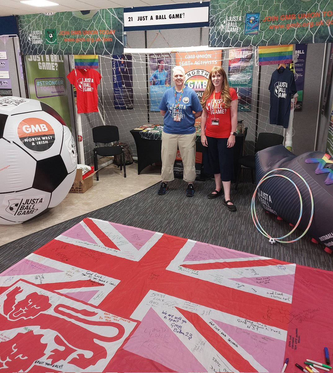 Deputy @labour leader @AngelaRayner visited our JBG? stall during @GMB_union Congress #GMB23 #MakeWorkBetter and signed our #LIONESSES flag.