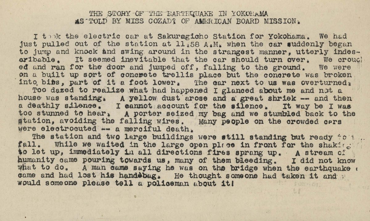 meijishowa's tweet photo. On New Year's Day 2011 I found and purchased a few unassuming typed pages with the story of a survivor of the 1923 Great Kantō Earthquake, one century ago this year September.

It only featured her family name, but I was able to discover who she was. https://t.co/4oHc7LXr83