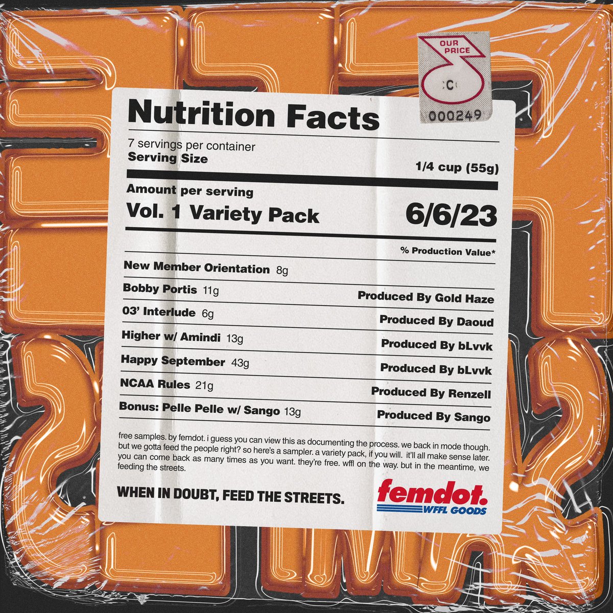 femdotdotcom's tweet photo. and so it begins. 
free samples vol. 1 : variety pack.
an extended play
by femdot.
featuring @AM1ND1 &amp; @SangoBeats 
out everywhere now.
link: https://t.co/lsHGPjhp5z https://t.co/KxoElEVzNC