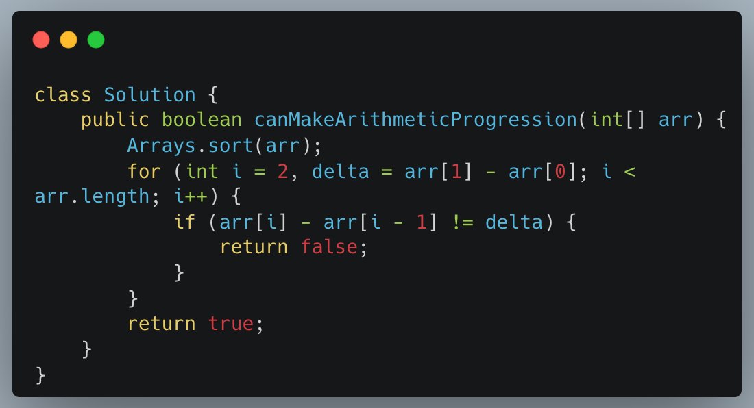 Yu08516687's tweet photo. #leetcode #100daysofcoding #LearningBySharing
1502. Can Make Arithmetic Progression From Sequence
Solution 1: Sorting
Solution 2: HashSet
https://t.co/lfkHNDc7WB https://t.co/jzweyWZBBZ