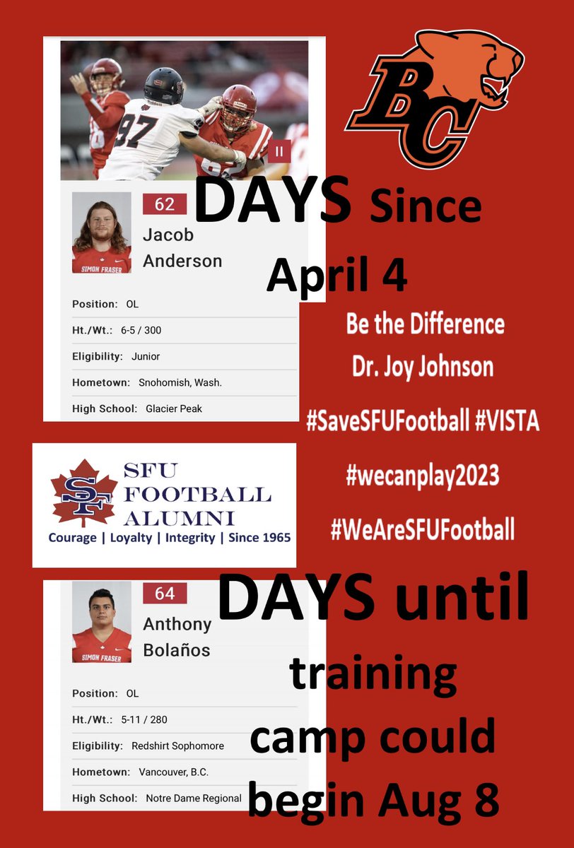 Our alumni group would love to be putting all of our energy into supporting <a href="/SFU/">Simon Fraser University</a> , <a href="/sfu_athletics/">SFU Athletics</a> &amp; <a href="/SFUFootball/">SFU Football</a> If we can get a commitment for 2023 we can shift gears from crisis management to getting all the support we have now shifted to supporting SFU.  2/4