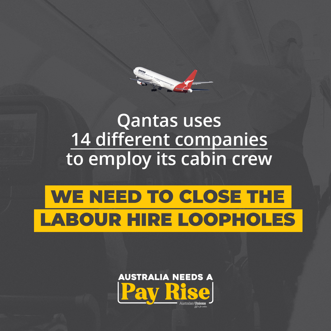 Qantas has split its cabin crew workforce across 14 companies and contractors to drive down wages and conditions so they can post billions in profits, whilst workers struggle with the cost of living.

Take action: megaphone.org.au/petitions/clos…