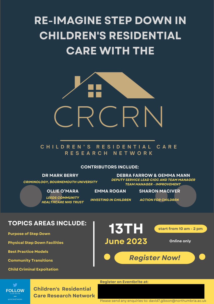 CRCRNetwork's tweet image. Our first of 3 upcoming events…

#securecare #residentialcare #children #conference #research 

Please send any enquiries to david7.gibson@northumbria.ac.uk