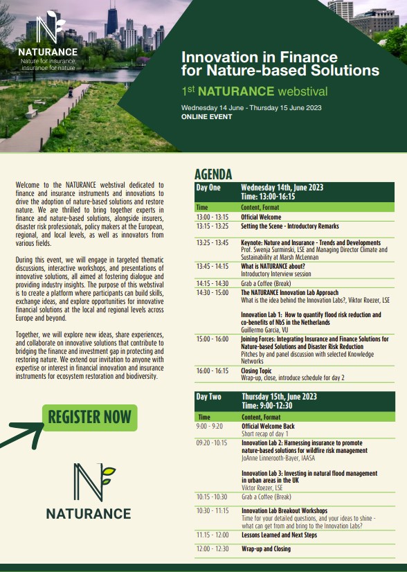 👉Innovation in finance for Nature-based Solutions
NATURANCE webstival - 14-15 giugno 2023 - Evento online 
@CmccClimate