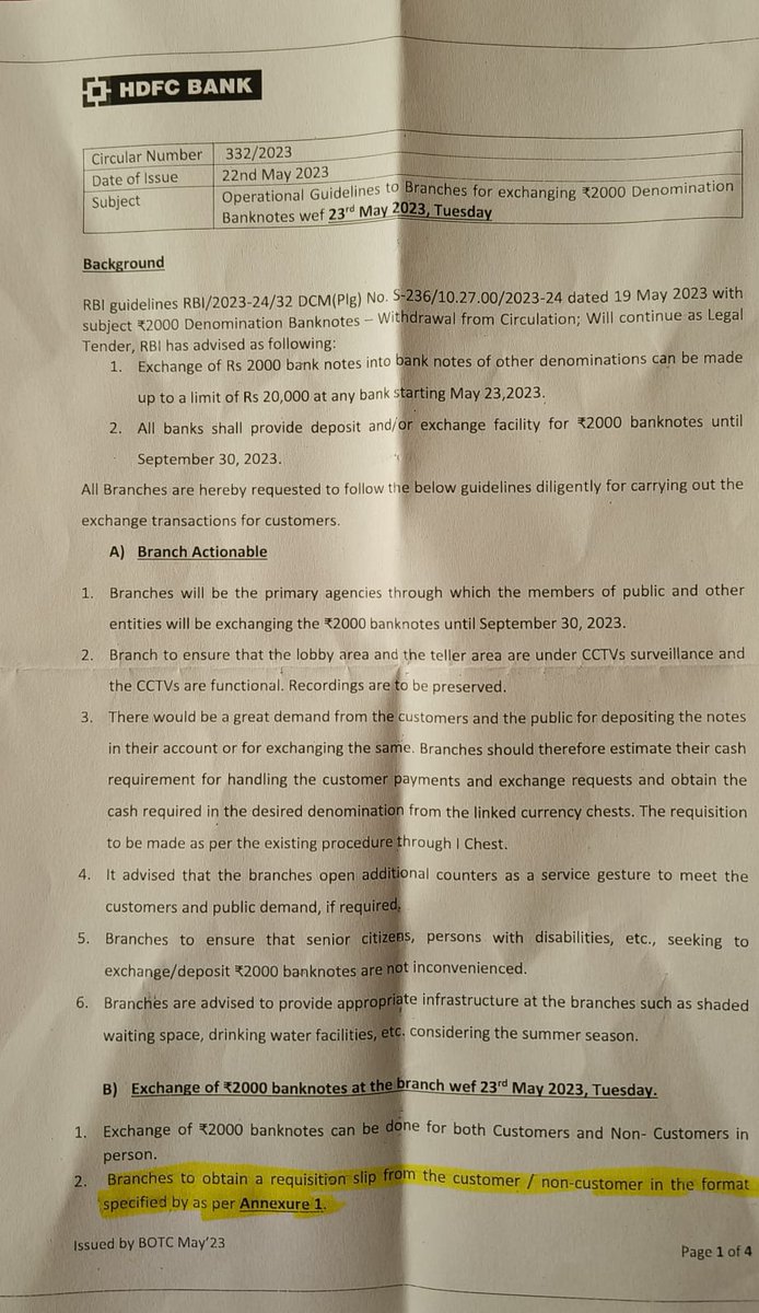 ajaybapna's tweet photo. @HDFC_Bank not following RBI guidelines and asking to fill the attached form, if common public wanted to exchange 2000 note. BM in Nerul, Navi Mumbai said, they follows only internal memo, not @RBI mandate.

@HDFC_Bank
@HDFCBankNews
@HDFCBank_Cares
@RBI
@RBIsays https://t.co/aONe9NjLCg