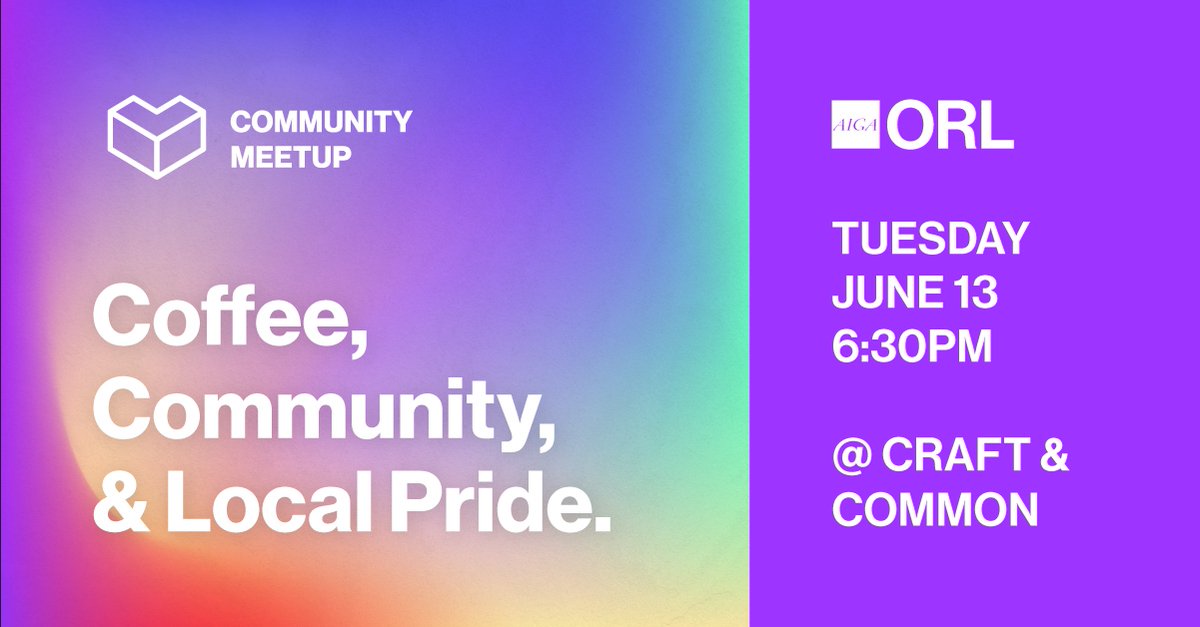 Ready to celebrate #PrideMonth with your favorite creative community? Join us at <a href="/craftandcommon/">Craft & Common</a> on Tuesday, June 13 at 6:30 p.m. for a fun evening of coffee and conversation. Register at bit.ly/42phxoz #AIGAOrlando #OrlandoDesigners #OrlandoCreatives #DesignCommunity