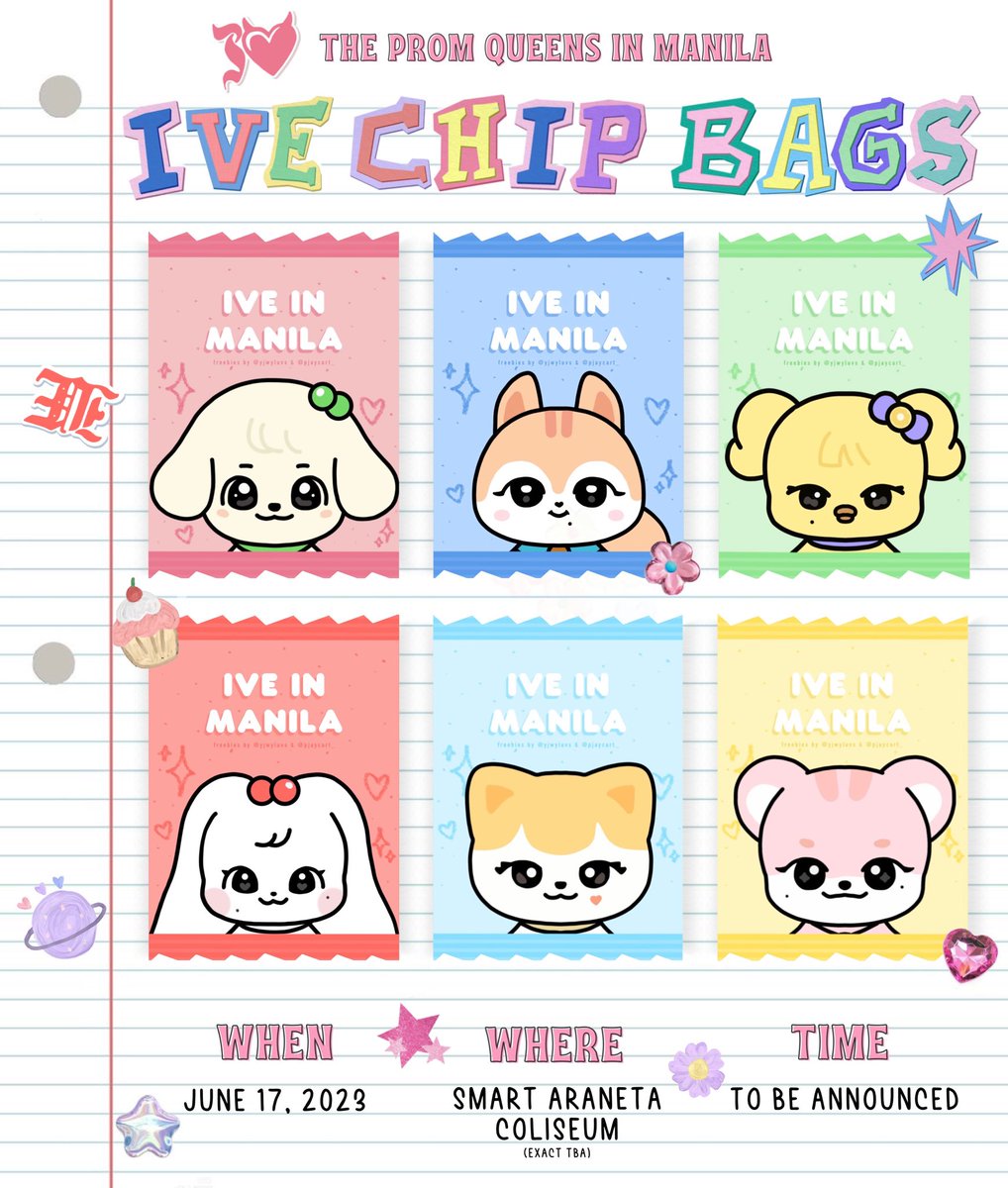 𓂋✷ IVE #ThePromQueens #IVEMNL2023 
   ↳ freebies by <a href="/yjwyluvs/">thsa</a> &amp; <a href="/pjaycart_/">miya</a>

we'll be giving out these minive inspired chip bags on the day of the fancon !

• vv limited quantity
• rt and like to spread
• check the thread for inclusions !