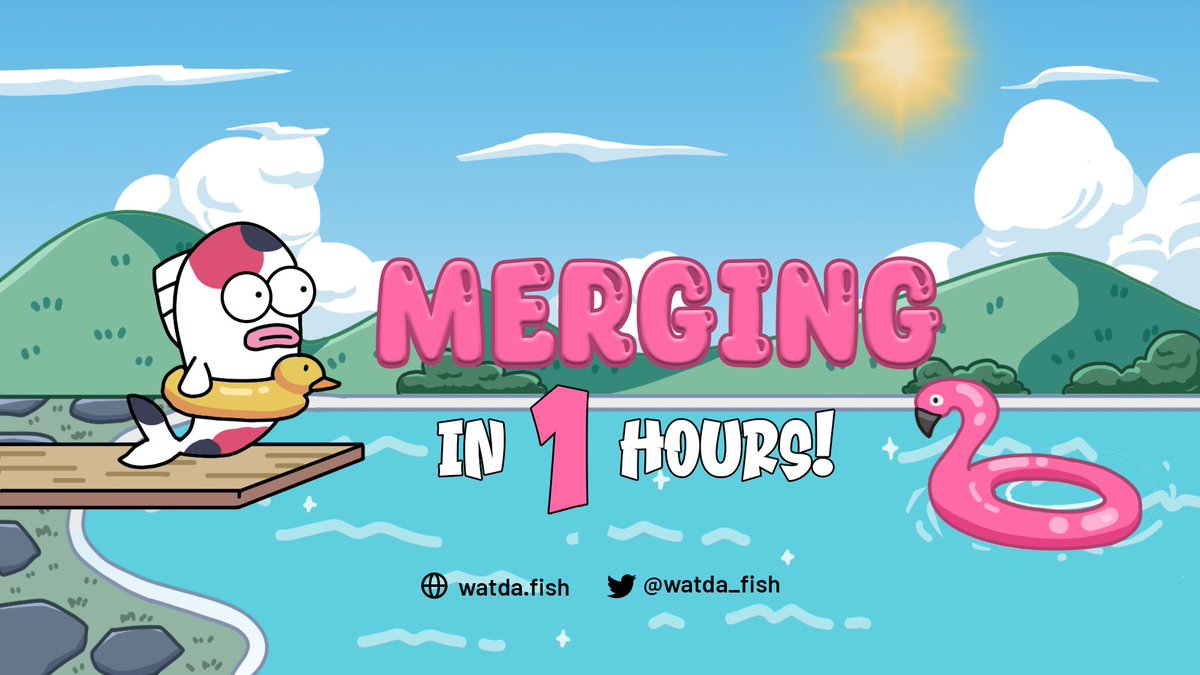 🐠🔜 The merge is just one hour away! 

Get your fishy friends ready, grab your shades, and let's make some waves! 🌊🌞 

🔗watda.fish/merging

#watdafish #fishnamic #NFT