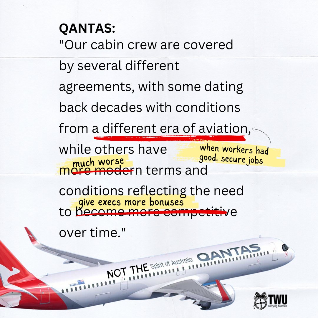 We fixed it for you, @Qantas - which of course opposes #SameJobSamePay, because how would it keep using labour hire loopholes to drive down wages and conditions?