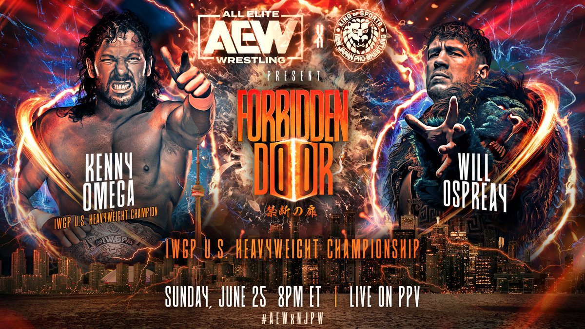 In a rematch to their epic match at #WrestleKingdom17, @WillOspreay will challenge #TheELITE’s @KennyOmegamanX (c) for the IWGP US Heavyweight Championship at #ForbiddenDoor, LIVE Sunday, June 25th on PPV! #AEWxNJPW