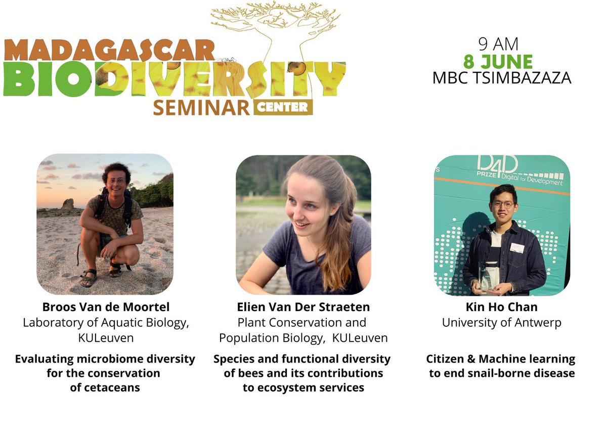 #artificalintelligence, #microbiome, #ecosytemservices: three hot topics by three young researchers.

🗓️Thursday 8 June🕚 9:00
📌MBC Tsimbazaza
Zoom link: uwmadison.zoom.us/j/96651580642