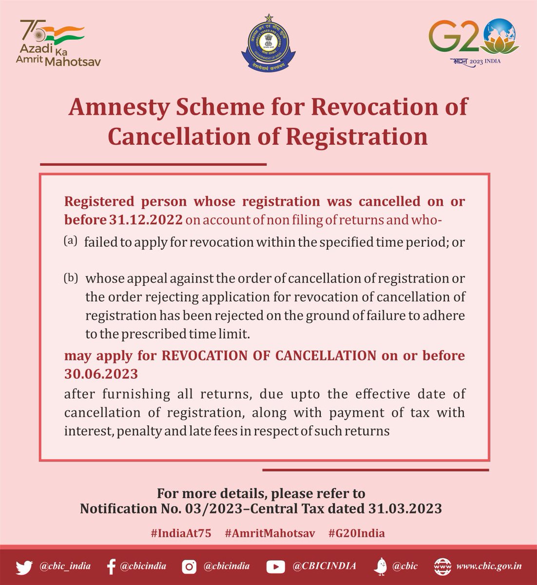 Amnesty Scheme for revocation of cancellation of GST registration