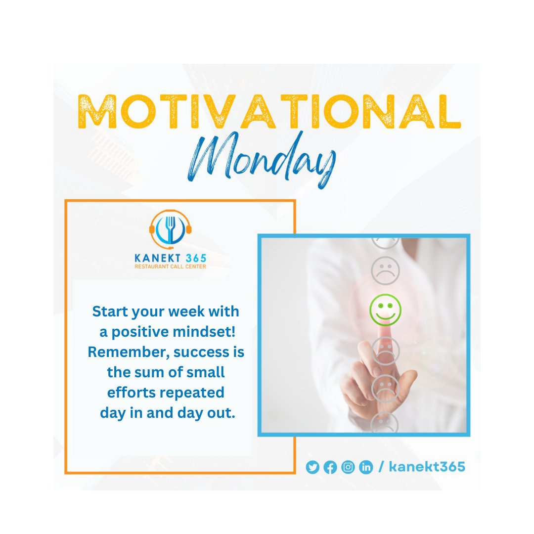 We hope your week started out great!  It's a fact - we work 24//7 and 365 days a year! We could still do with some Monday Motivation, so wanted to pass it on! Enjoy!

Contact Us: kanekt365.com

#MotivationalMonday #CallCenter #QSR #BPO #TicketSales #CustomerService