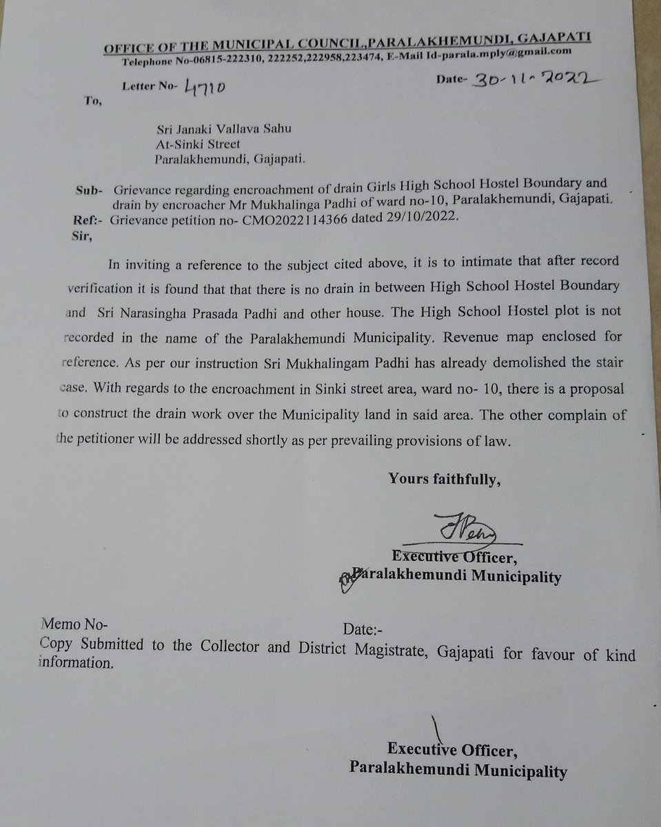 @PradeepJenaIAS Sir
With due respect as a senior citizen of paralakhemundi Town I would like to share my sufferings with your good Administration to get relief,
That inspite of several notices of CMO and Collector Gajapati, the present Executive officer of paralakhemundi municipality is silent