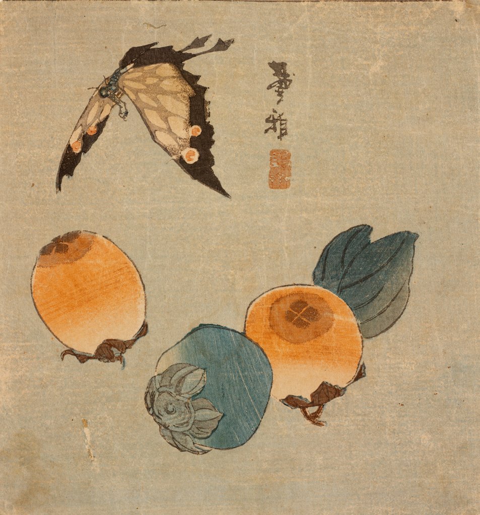 Ike no Taiga 🎨 ( 6 June  1723 - 30 May 1776 ).
Butterfly and Persimmons