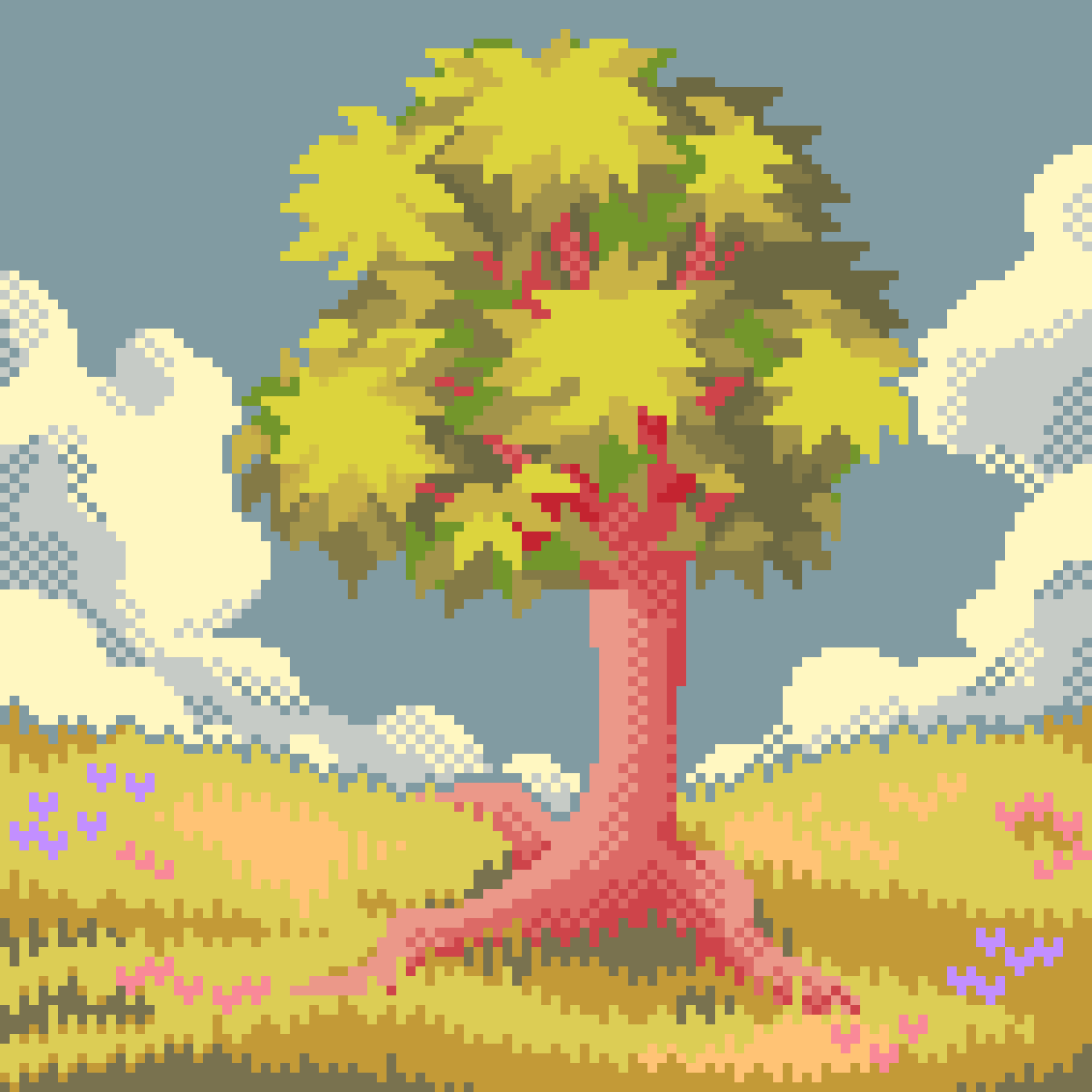 "Solitude"

A collabo piece with <a href="/theHome113/">DOM 🍃</a>, we're building a tree garden in our little home, and today is my turn! 🌳💖

A lot more tree will be grown by a bunch of talented pixel artist over the coming weeks, stay tuned y'all!🔥