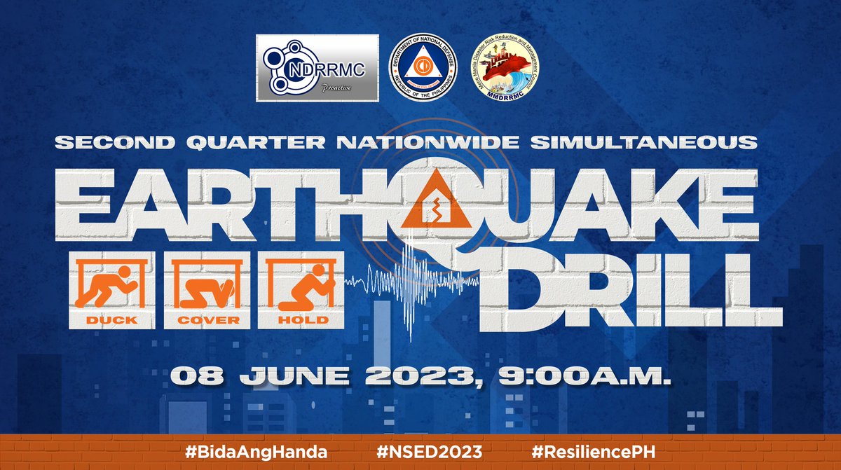 #BidaAngHanda, @bsapasig! ✅ The 2nd Quarter Nationwide Simultaneous Earthquake Drill (NSED) is happening on JUNE 8, 2023 (Thursday), 9:00 AM. 📌 Tune in via FB Live of Civil Defense NCR: facebook.com/civildefensencr. 🎥

#NSED2023 #ResilencePH #TuloyAngSerbisyoBSA
