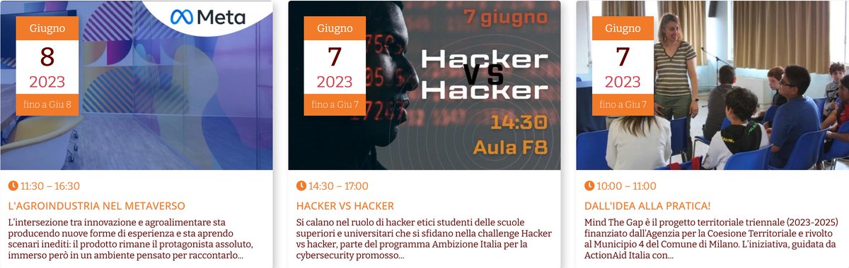 fmdigitale's tweet photo. Eventi in programma ➡️https://t.co/IL4jzY0p8h
1⃣ #Milano Dall'idea alla pratica #Mindthegap @ComuneMI @ActionAidItalia @jaItalia
2⃣ #Fisciano #HackervsHacker @UniSalerno #AmbizioneItaliaCybersecurity @microsoftitalia
3⃣ #Roma #VagoneFMD nel #metaverso con @Meta e @Agia_Cia https://t.co/gdcntQh3VY